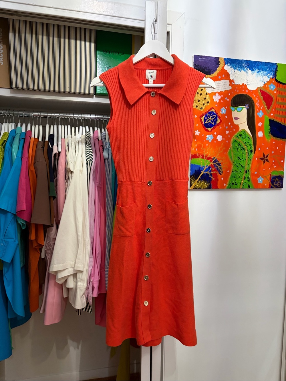 Umi Sleeveless Collared Button Midi Dress in Vibrant Orange